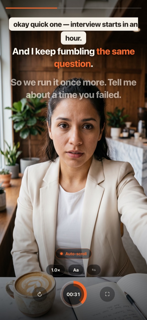 Rehearsing an interview answer over coffee an hour before the interview