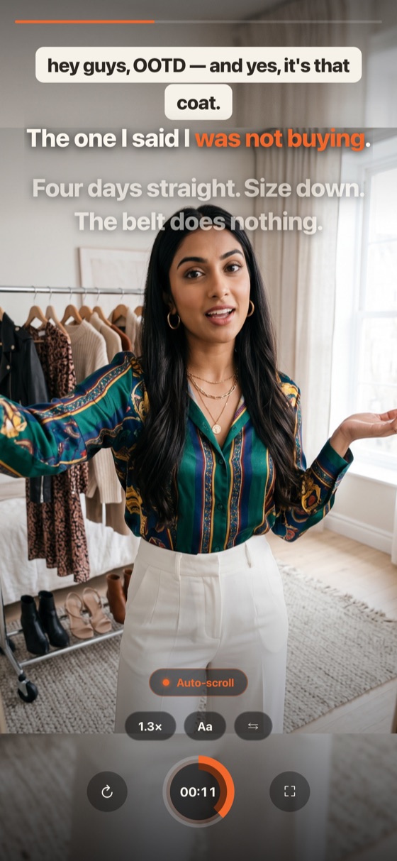 Filming an outfit-of-the-day piece beside a clothing rail