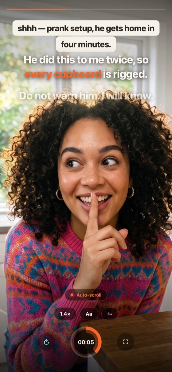 Setting up a prank at home, whispering to the camera before it starts
